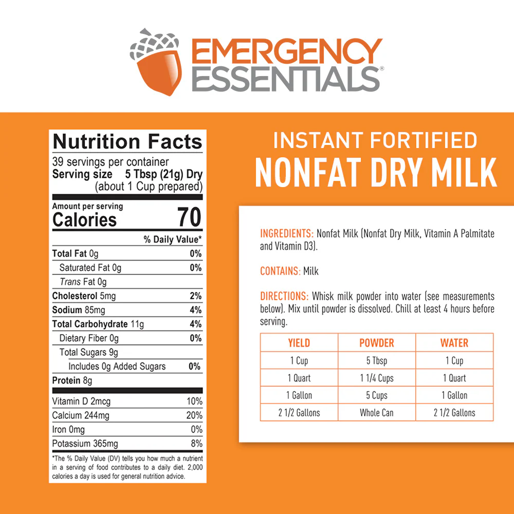 Emergency Essentials® Fortified Instant Nonfat Dry Milk Large (29 Ounces) #10 Can - Image 6
